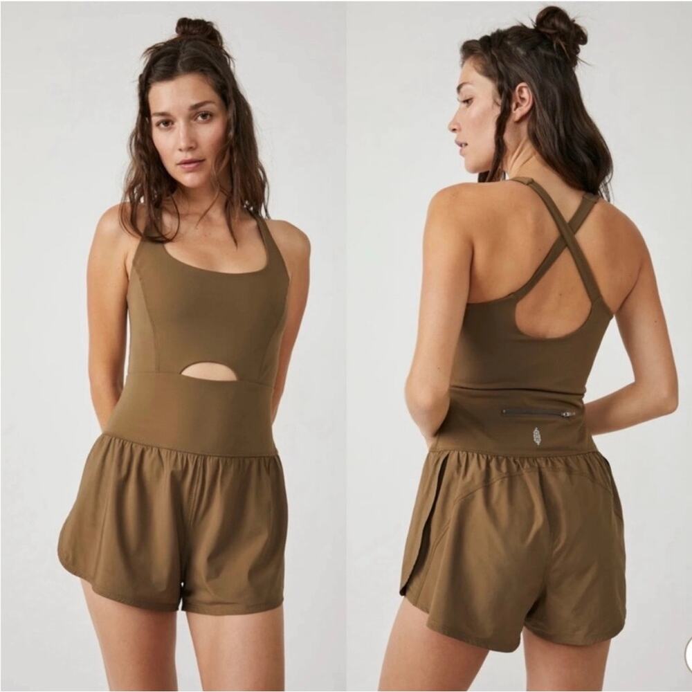 FP Movement Righteous Runsie Running Workout Cut Out Romper Tea Leaves - Large